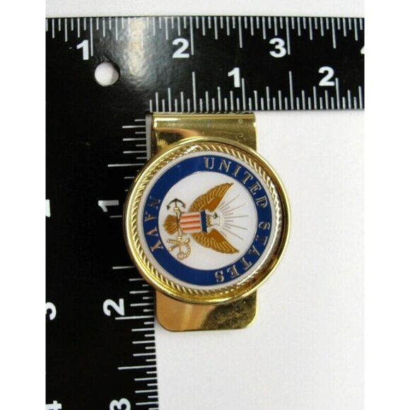 Money Clip "United States Navy" Cash ID Holder Gold Tone - Picture 5 of 8